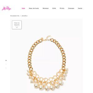 NWT Lilly Pulitzer Pink Palms Necklace Gold